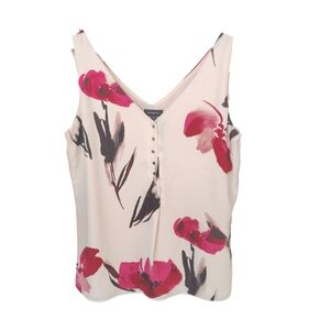 Le Chateau NWT Pink Floral‎ Tank Top With Gold Buttons